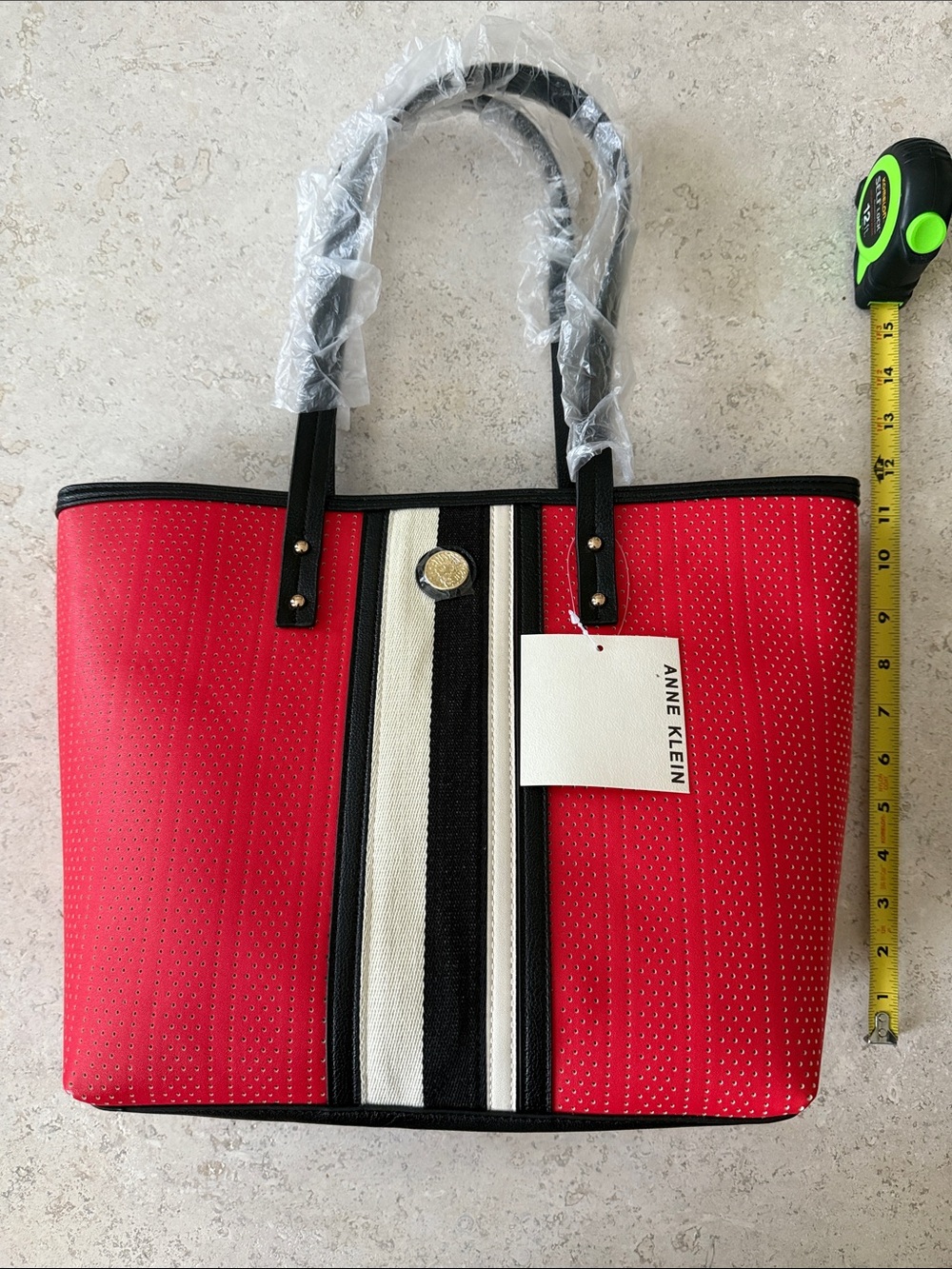 Anne Klein Red Tote with Black & Cream Center Stripe - Picture 5 of 5
